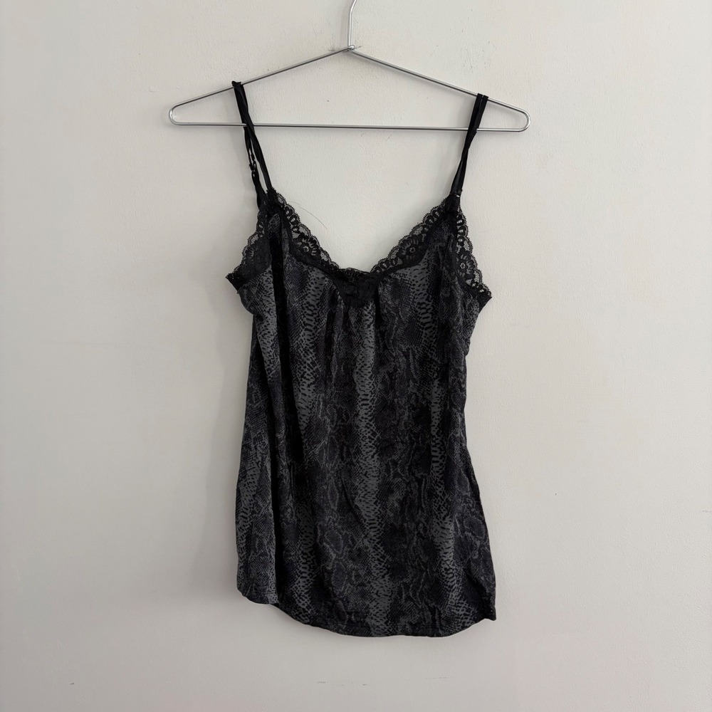 Express Snake Print Lace Trim Cami Top Grey Black Medium
